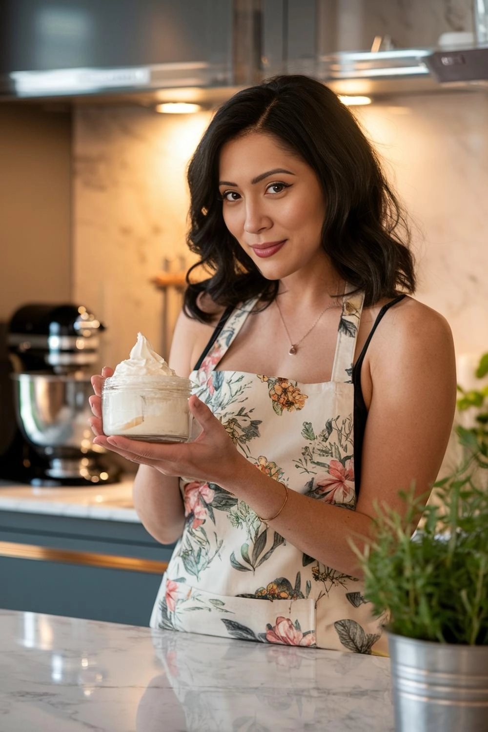 Sofia holding homemade whipped body butter